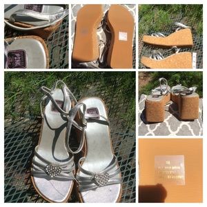 Pink & Pink Silver & bling cork platform wedges Size 9